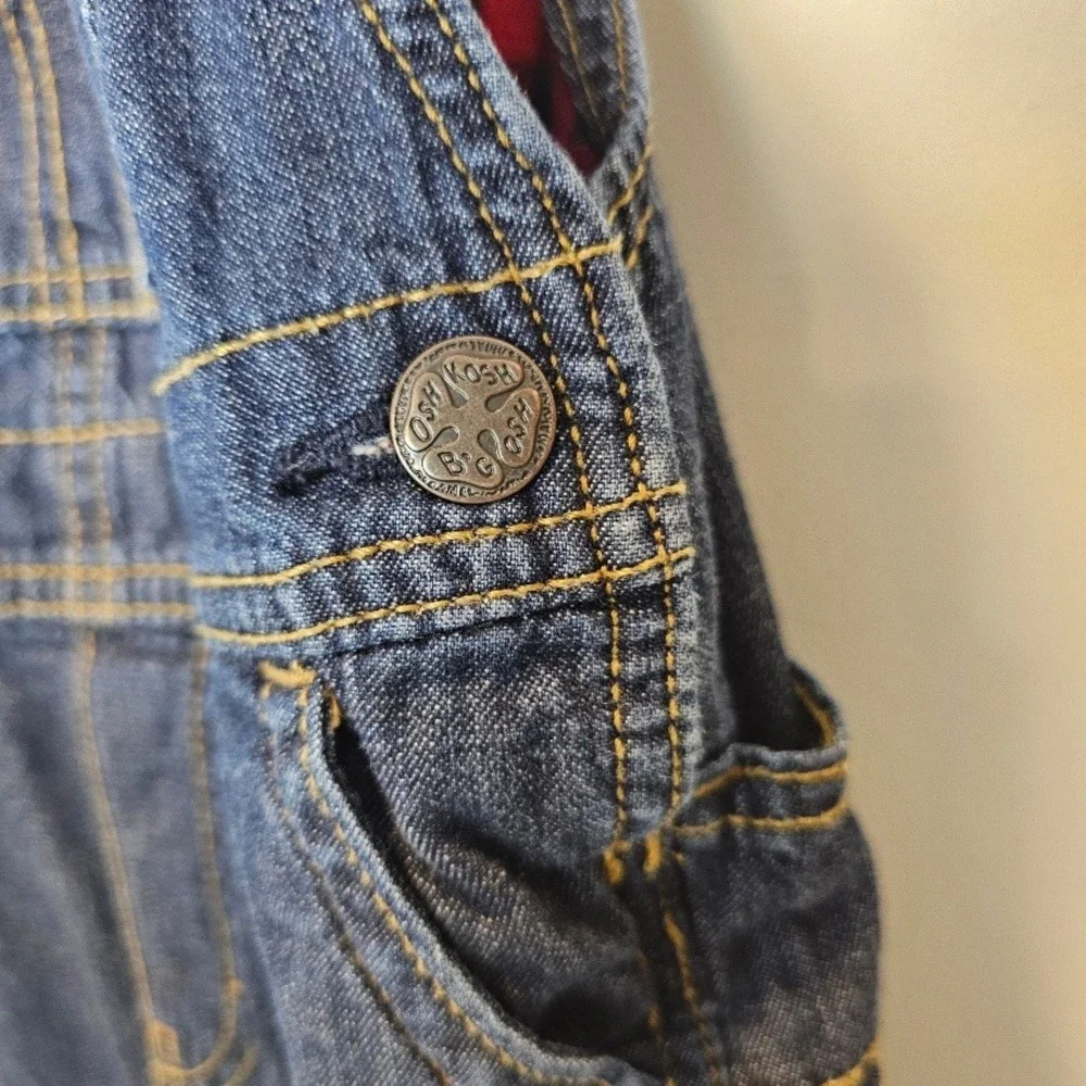 OshKosh B'gosh‎ Boys Plaid-Lined Denim Overalls | Retro Classic Style Size 4T